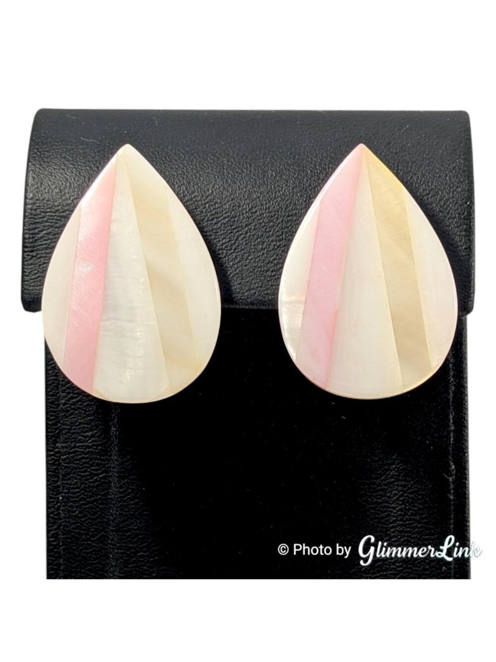 Vintage Mother of Pearl Shell Teardrop Earrings Pink Cream Geometric